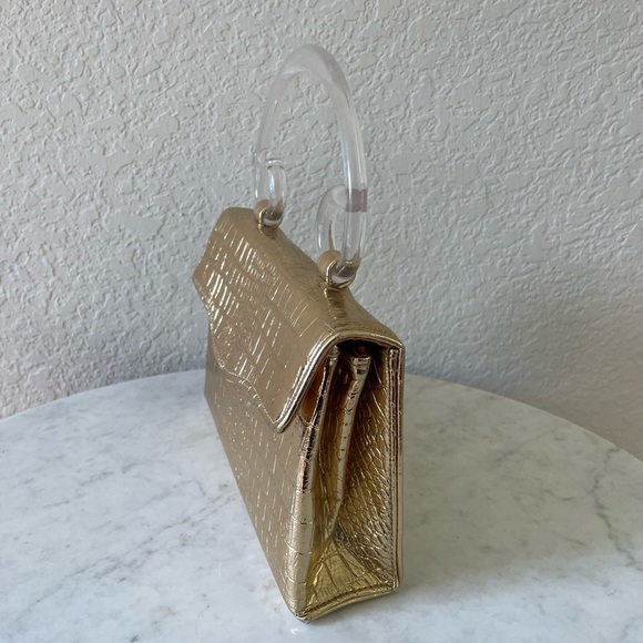 Midcentury Gold Croc Embossed and Lucite Handbag - Picture 5 of 7